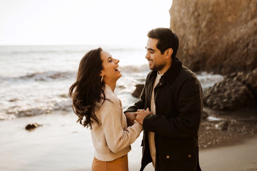 Couples Portraits on El Matador Beach in Malibu, California | Kelly O'Connor Photography | Austin Based Wedding Photographer | California Engagement Session | couples photos, bride to be, engagement photos, outfit ideas for engagement photos, destination photo session, beach photos | via kellyoconnorphotography.com
