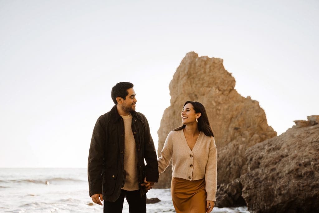 Couples Portraits on El Matador Beach in Malibu, California | Kelly O'Connor Photography | Austin Based Wedding Photographer | California Engagement Session | couples photos, bride to be, engagement photos, outfit ideas for engagement photos, destination photo session, beach photos | via kellyoconnorphotography.com