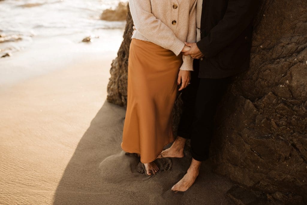 Couples Portraits on El Matador Beach in Malibu, California | Kelly O'Connor Photography | Austin Based Wedding Photographer | California Engagement Session | couples photos, bride to be, engagement photos, outfit ideas for engagement photos, destination photo session, beach photos | via kellyoconnorphotography.com