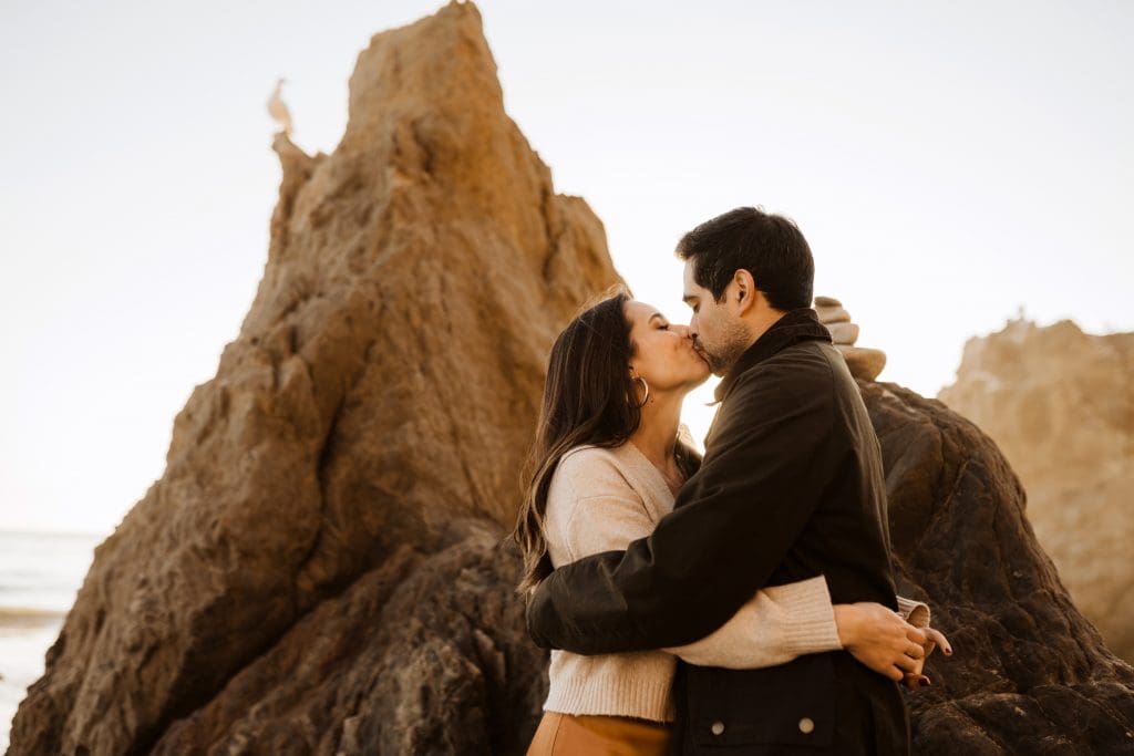Couples Portraits on El Matador Beach in Malibu, California | Kelly O'Connor Photography | Austin Based Wedding Photographer | California Engagement Session | couples photos, bride to be, engagement photos, outfit ideas for engagement photos, destination photo session, beach photos | via kellyoconnorphotography.com