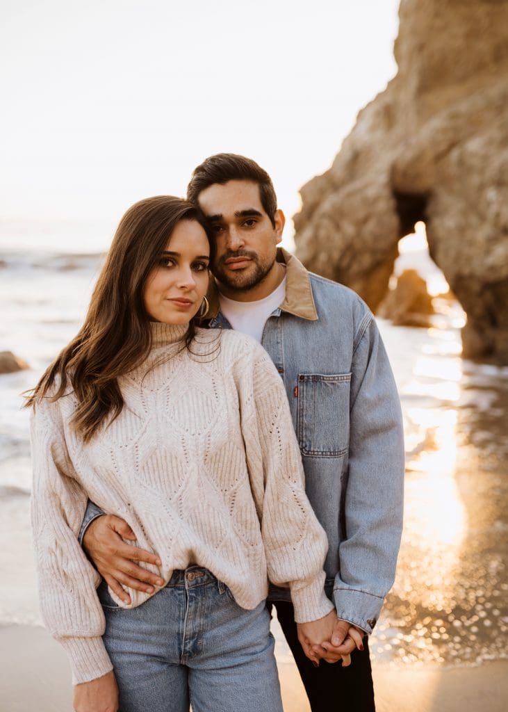 Happy Couple During Malibu Beach Engagement Session | Kelly O'Connor Photography | Austin Based Wedding Photographer | El Matador Beach | couples poses, couple smiling at each other, beach photos, casual beach photos, outfit ideas for engagement photos, outfit ideas for beach | via kellyoconnorphotography.com