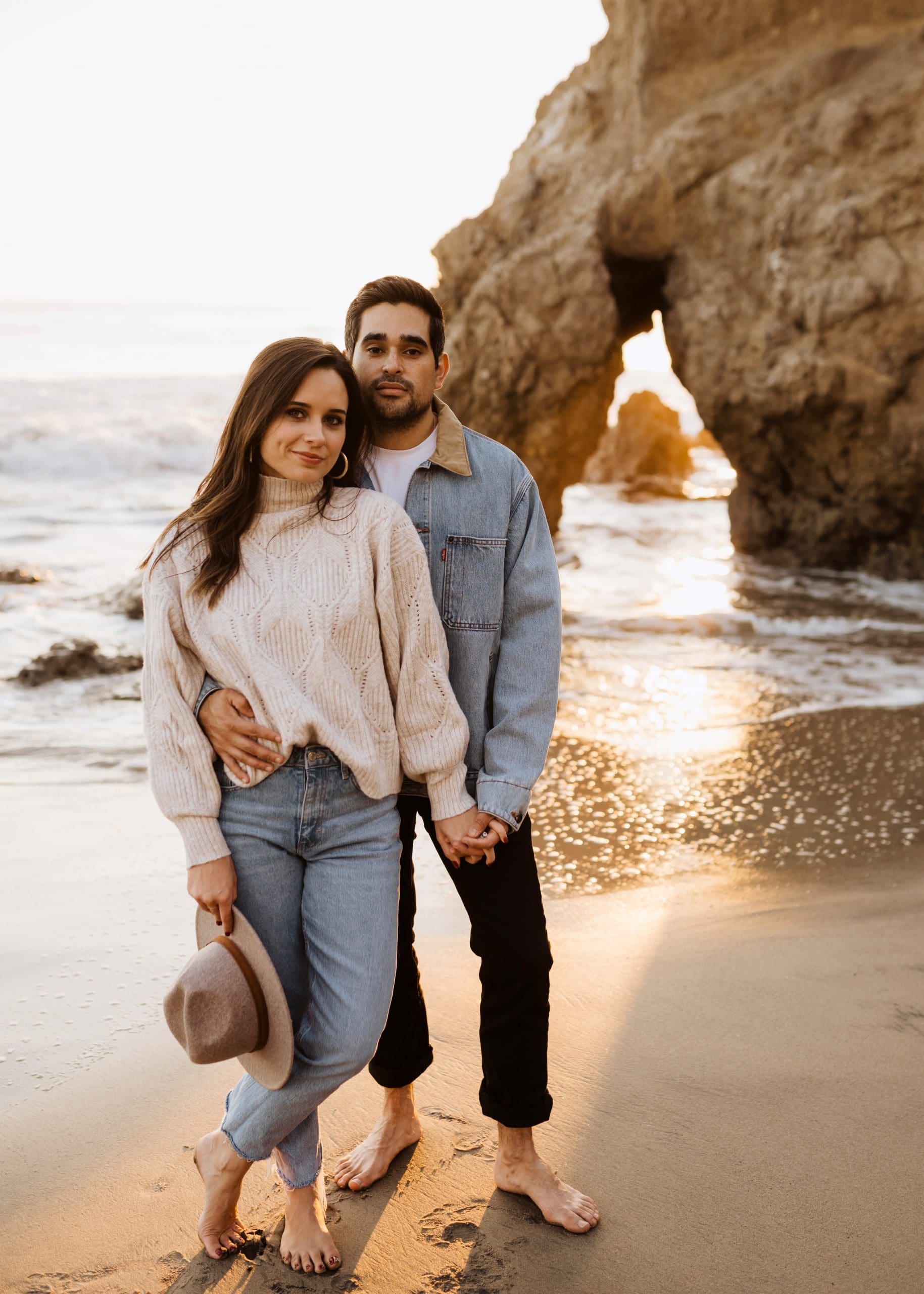 Happy Couple During Malibu Beach Engagement Session | Kelly O'Connor Photography | Austin Based Wedding Photographer | El Matador Beach | couples poses, couple smiling at each other, beach photos, casual beach photos, outfit ideas for engagement photos, outfit ideas for beach | via kellyoconnorphotography.com