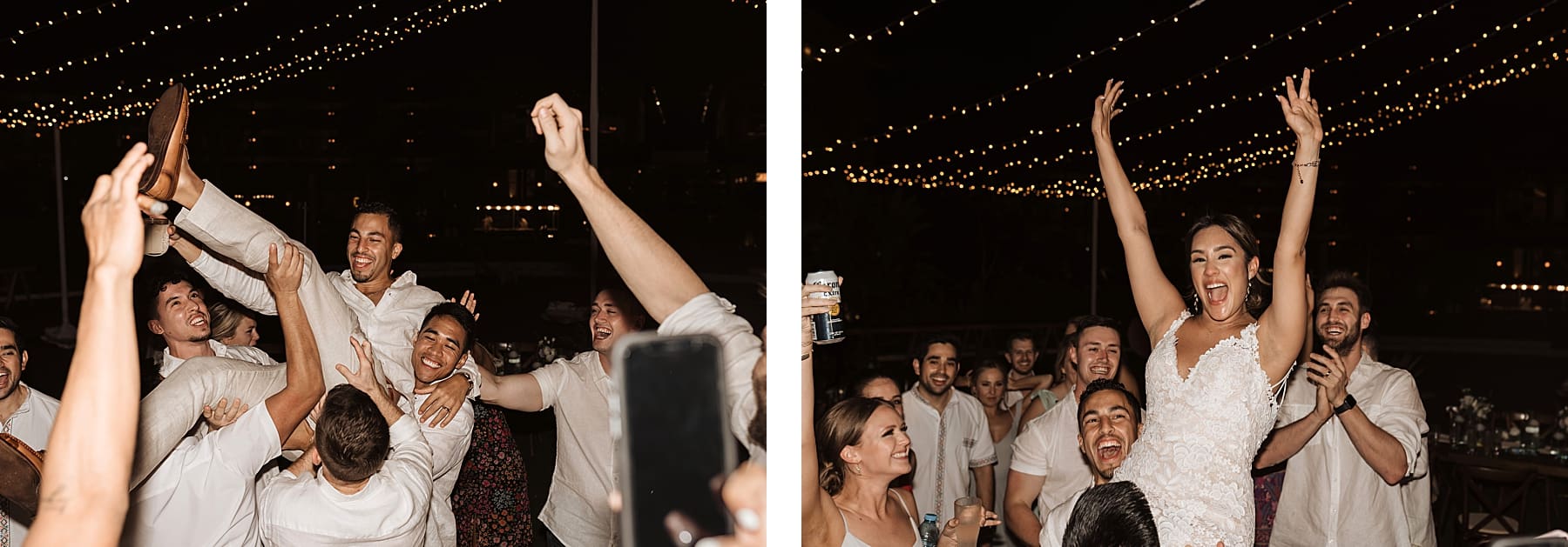 Outdoor wedding reception under draped lights in Mexico | Kelly O'Connor Photography | Destination Wedding Photographer | Dreams Playa Mujeres Wedding | first dance, reception photos, guests dancing | via kellyoconnorphotography.com