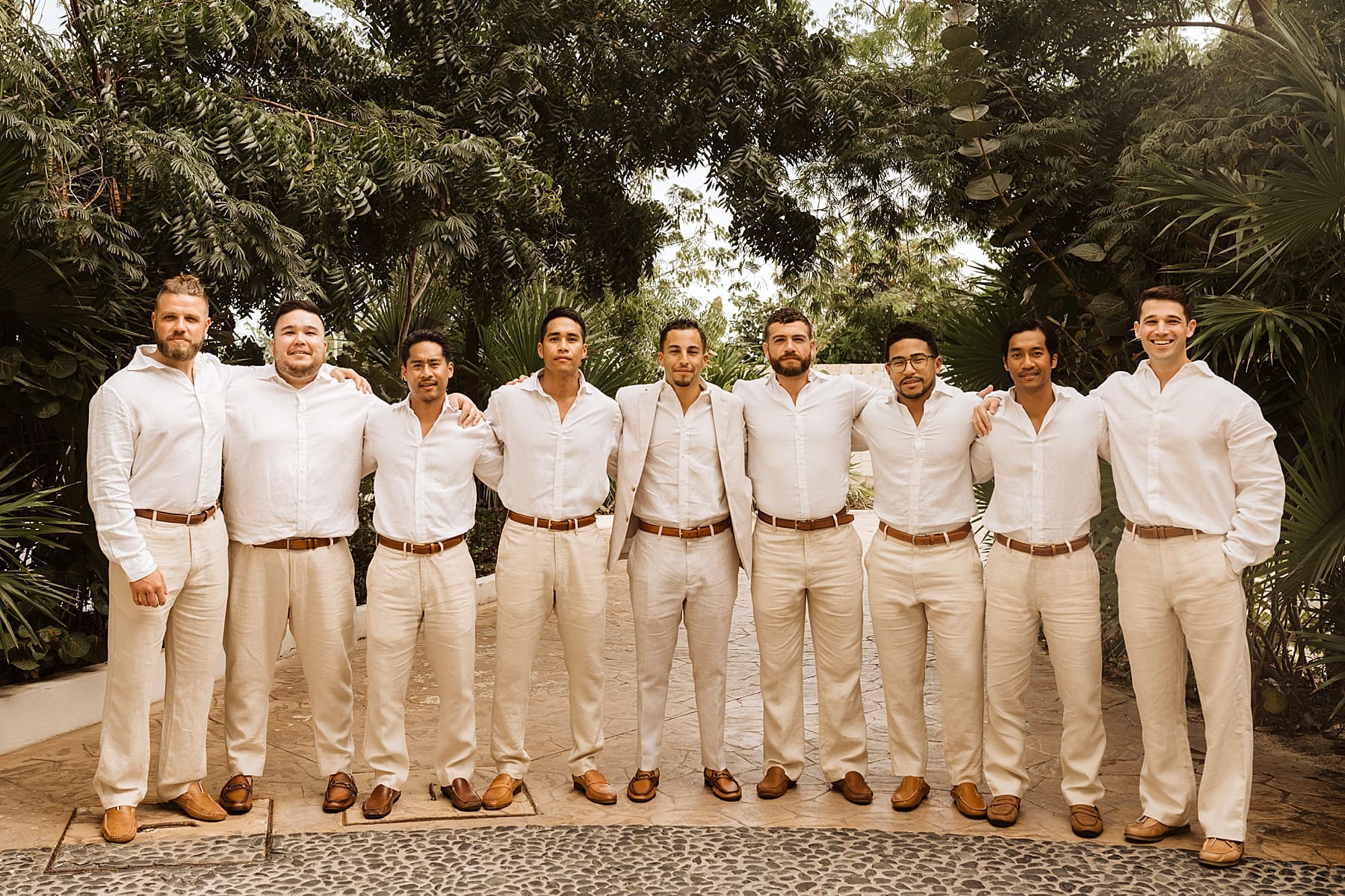 Groomsmen in white linen shirt and khakis | Beach Wedding at Dreams Playa Mujeres in Cancun | Kelly O'Connor Photography | Destination Wedding Photographer | wedding photography, beach wedding, Mexico destination wedding | via kellyoconnorphotography.com