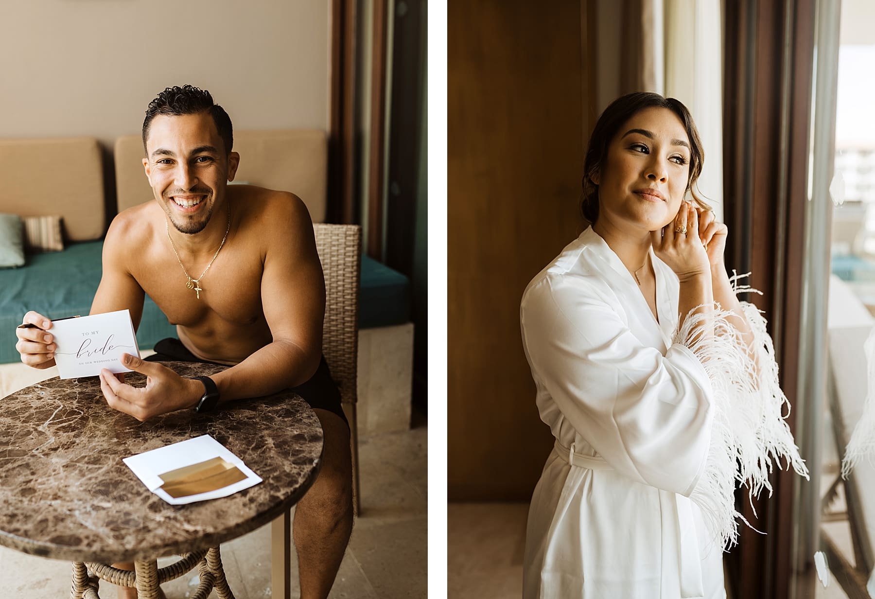 Bride and groom getting ready on wedding day | Beach Wedding at Dreams Playa Mujeres in Cancun | Kelly O'Connor Photography | Destination Wedding Photographer | wedding photography, beach wedding, Mexico destination wedding | via kellyoconnorphotography.com