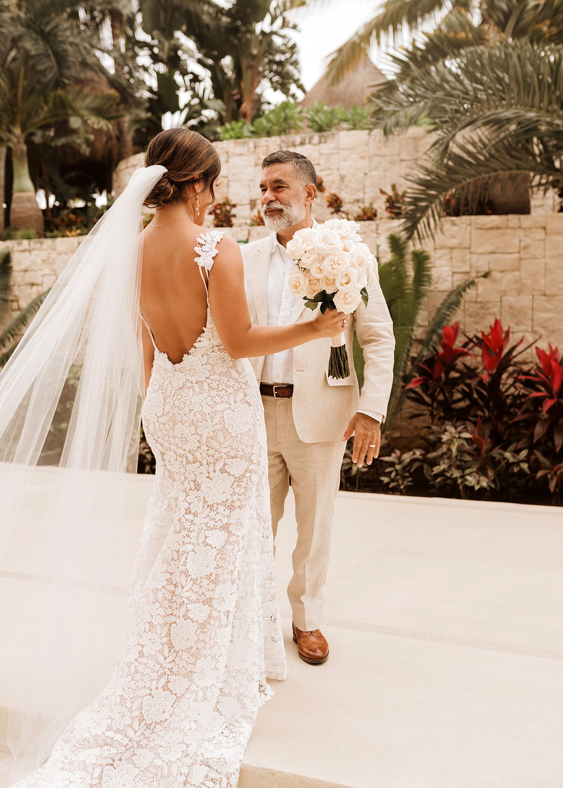 First look with dad on wedding day