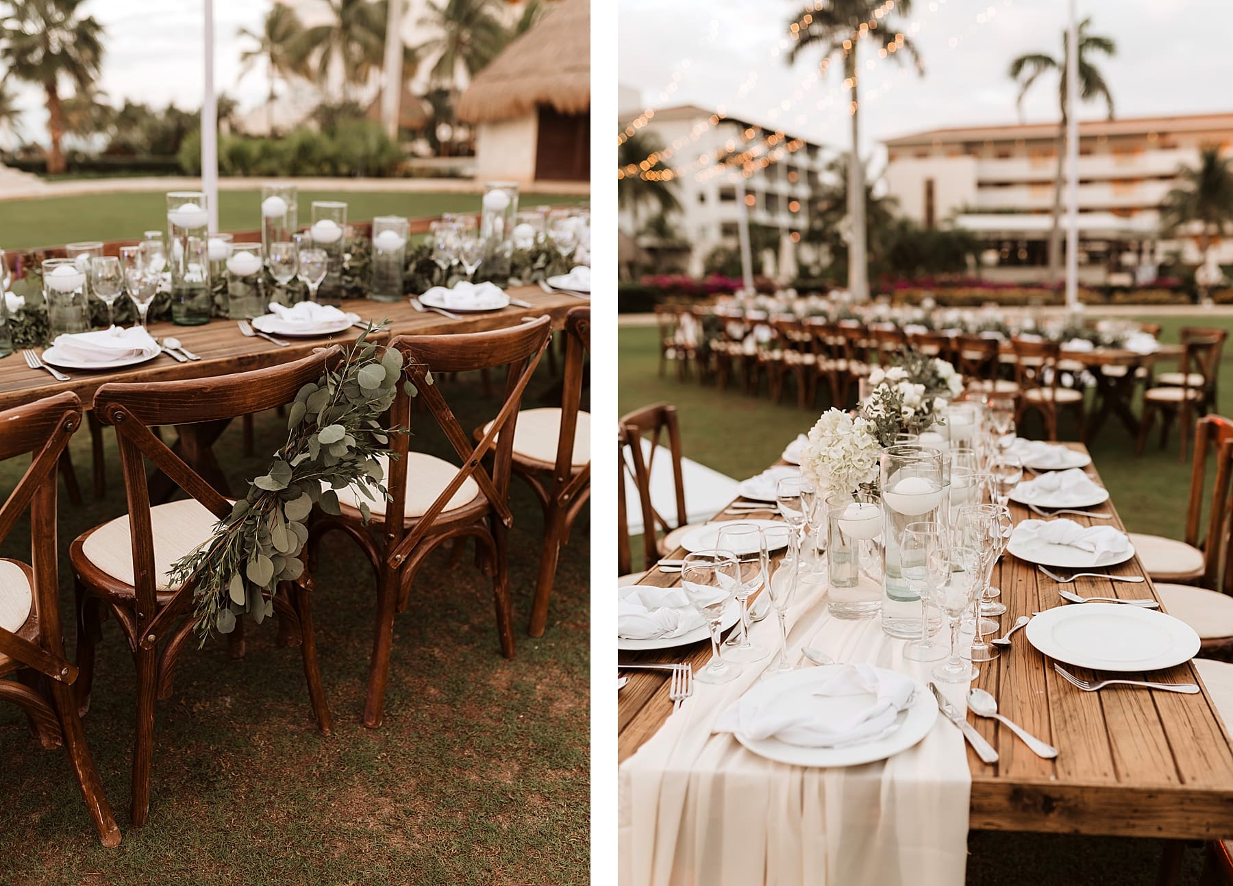 Wedding Day Details at Cancun Destination Wedding  | Kelly O'Connor Photography | Destination Wedding Photographer | Dreams Playa Mujeres Wedding | wedding photography, beach wedding, Mexico destination wedding, reception signs, table setting, wedding decor, greenery decor, classic decor | via kellyoconnorphotography.com