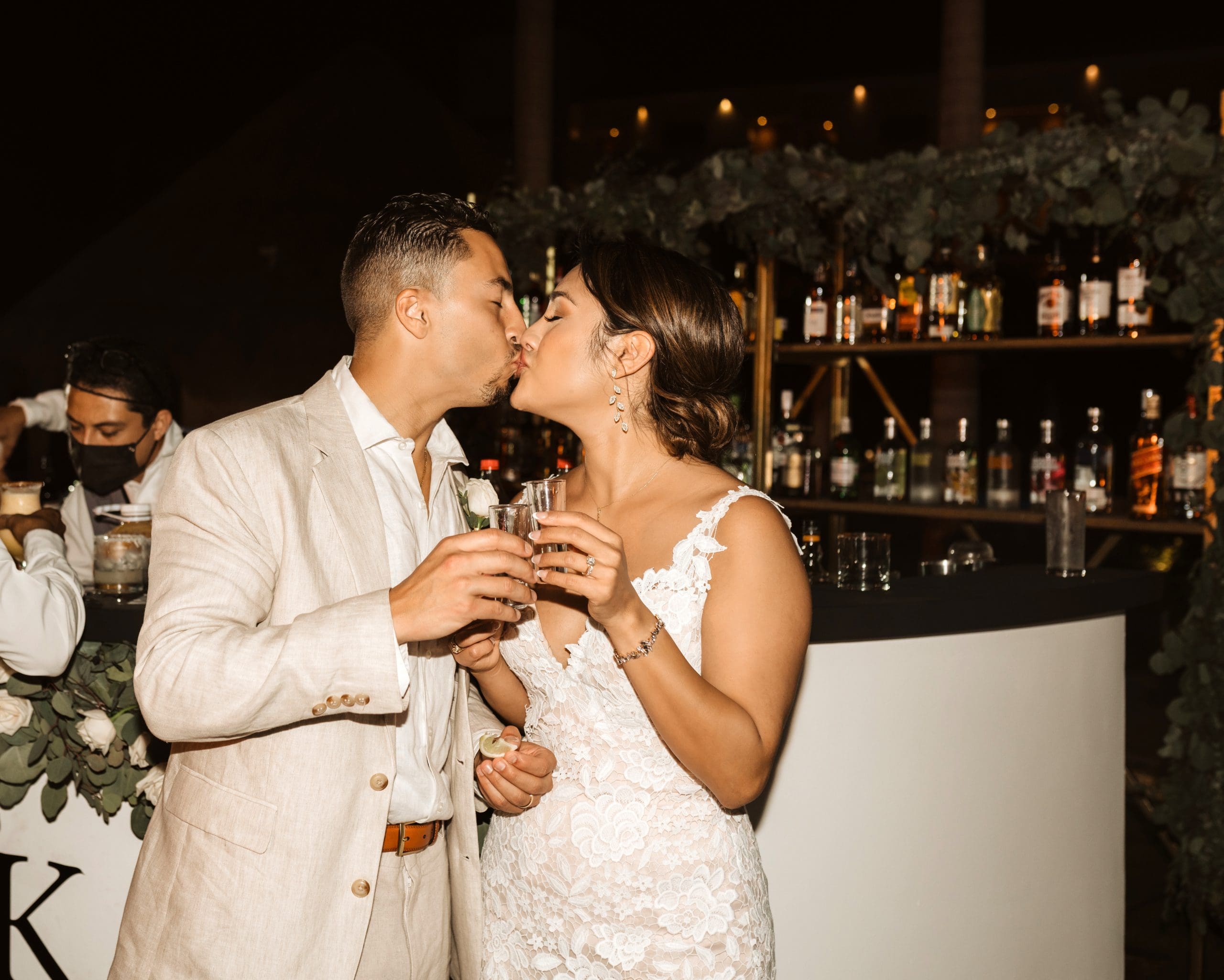 Outdoor wedding reception under draped lights in Mexico | Kelly O'Connor Photography | Destination Wedding Photographer | Dreams Playa Mujeres Wedding | first dance, reception photos, guests dancing | via kellyoconnorphotography.com