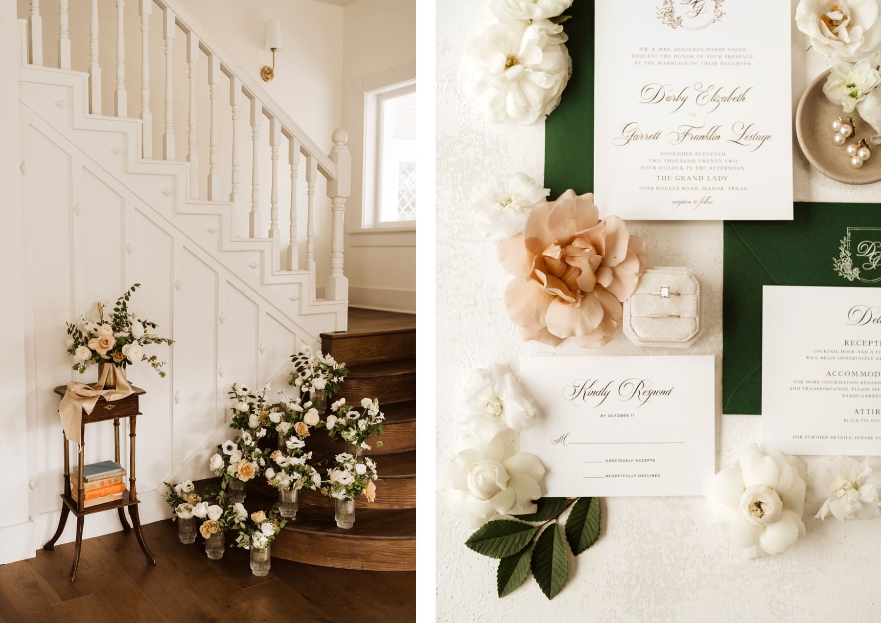 Wedding bouquet and invitation details | The Grand Lady in Austin, Texas | Kelly O'Connor Photography | Austin Wedding Photographer