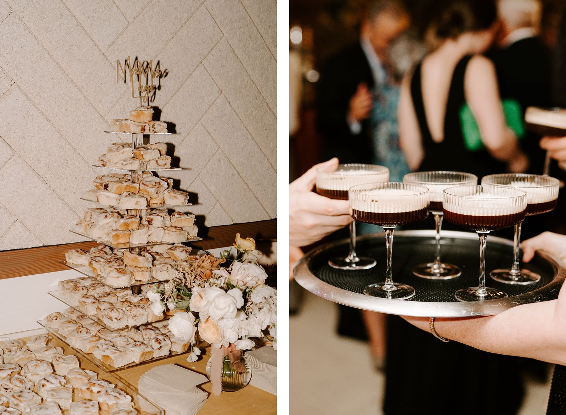 Espresso Martini Bar and Cinnamon Roll Late Night Snack for Wedding Day | Kelly O'Connor Photography 