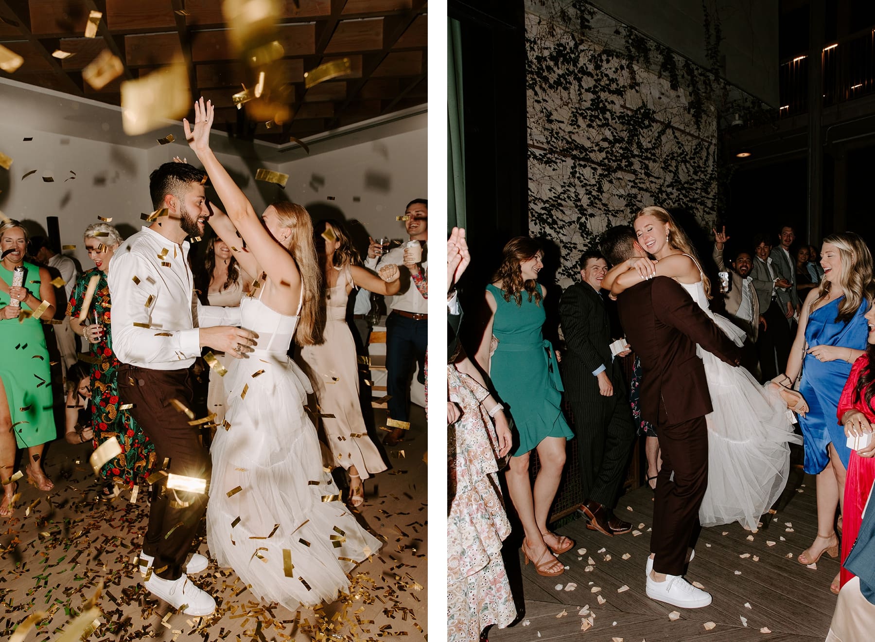 Outdoor wedding reception under twinkle lights in Hotel Magdelena courtyard in Austin, Texas. | Kelly O'Connor Photography