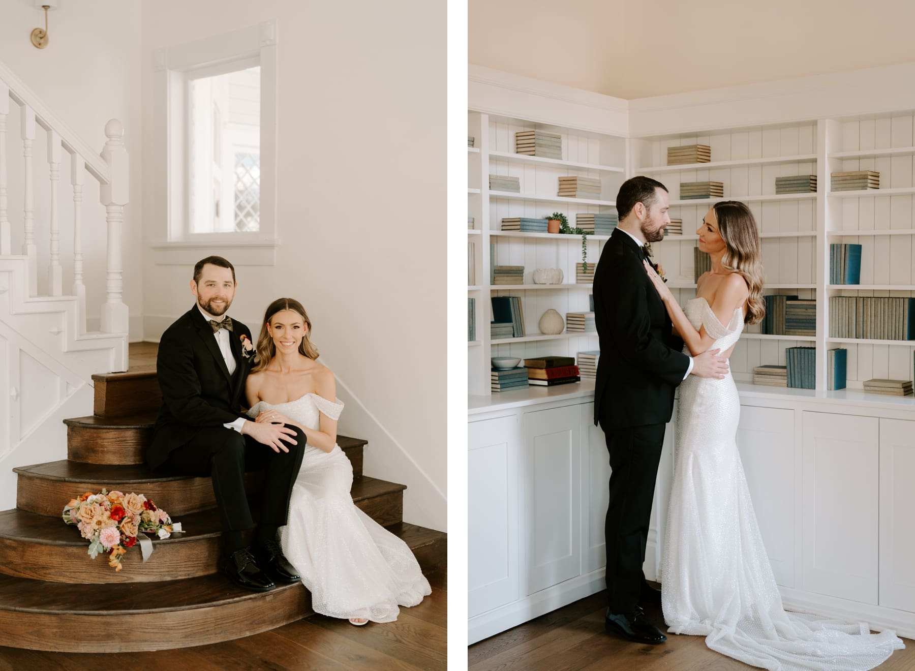 Bride and groom taking photos inside historic home at The Grand Lady Austin