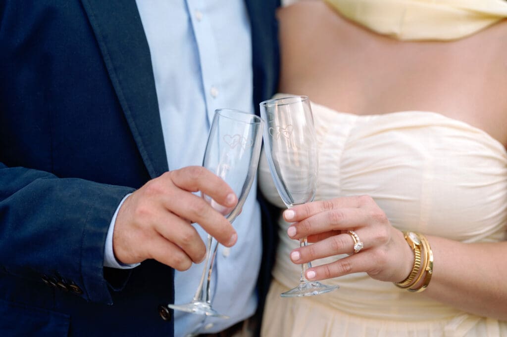 custom engraved champagne flutes for a couple's first anniversary